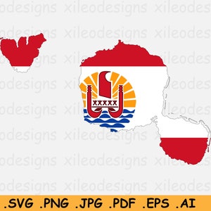 Mappa bandiera polinesia francese SVG - Paese d'oltremare, Collettività della Francia, Forma limite confine, Cricut Cut File Clipart, eps ai png jpg pdf