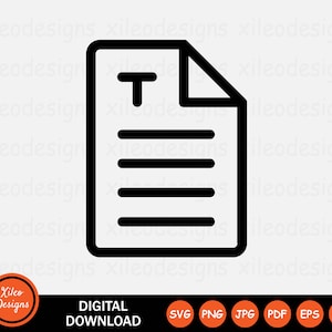 Ícone de documento de texto SVG Folha de papel Documento Arquivo Página Sinal Símbolo Cricut Gráfico Clipart Vetor png jpg eps ai pdf Vetor de download digital