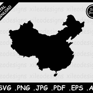 China Landkarte SVG, Chinesisches Land National Border Border Border, PRC Black Silhouette Cutout Cricut Cut File Vektor Icon, png jpg jpeg pdf ai eps