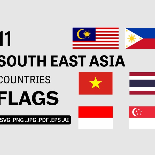 South East Asia Country Flags SVG Bundle Set - SEA ASEAN Countries National Banner, Cricut Cut File Icon Clipart Vector, eps png jpg ai pdf