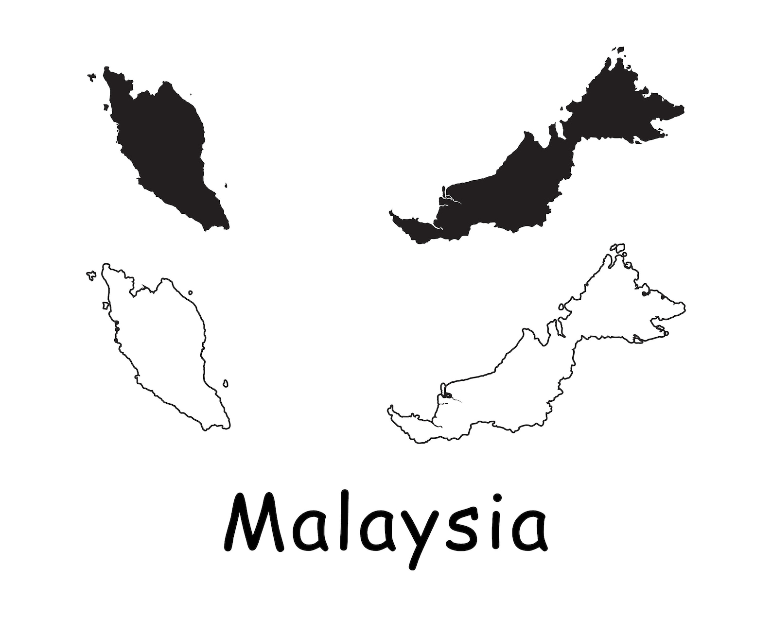 Map Of Malaysia Malaysian Map Black And White Detailed Solid Etsy