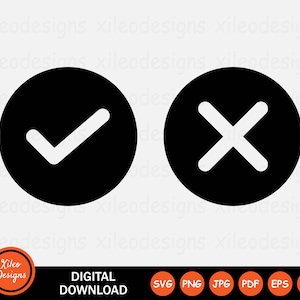 Puede incluir: Dos círculos negros con símbolos de marca de verificación y X blancos en su interior. La marca de verificación está en el círculo izquierdo y la X está en el círculo derecho. Los círculos están sobre un fondo blanco.