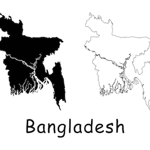 Karte von Bangladesch, Bangladesch Landkarte, schwarz-weiß detaillierte solide Umrisskarte von Bangladesch, sofortiger digitaler Download svg png eps ai