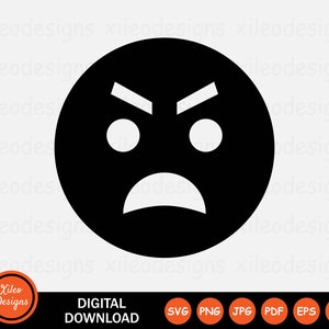 Icono de cara enojada SVG Emoji Expresión facial Furioso png jpg eps ai pdf svg Descarga digital Vector Signo Símbolo Cricut Gráfico Clipart Vector