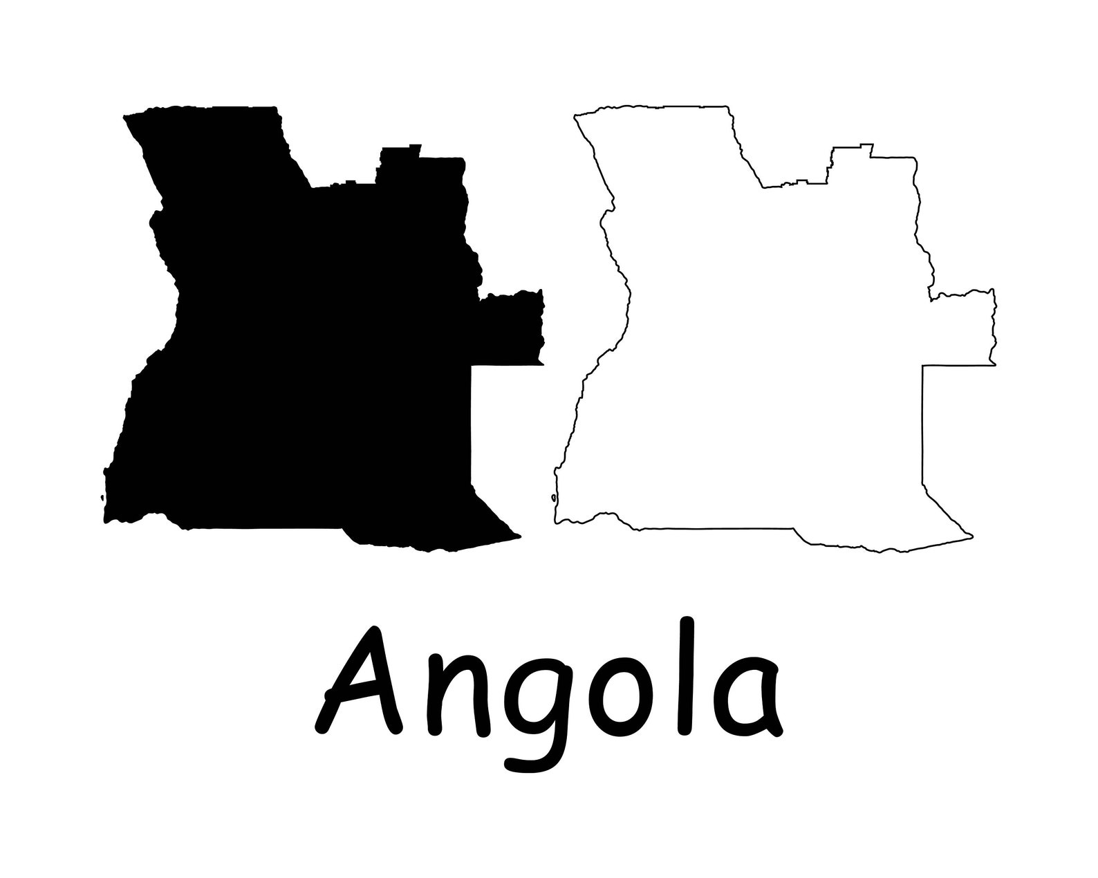 Angola Map, Map of Angola, Angola Country Map, Black Solid Detailed ...