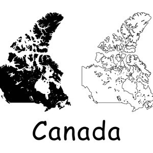 Kaart van Canada, Canadese kaart, zwart-wit gedetailleerde effen omtrek grens landkaart van Canada, instant digitale download svg png eps ai