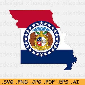 Missouri Map Flag SVG - MO USA United States of America, State Border Boundary Shape, U.S American svg Cut File Clipart - eps ai png jpg pdf