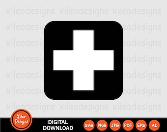 First Aid Cross SVG - Symbol Medical Emergency Humanitarian Care Black White Sign Icon Vector Cricut Digital File Clipart png jpg eps pdf ai