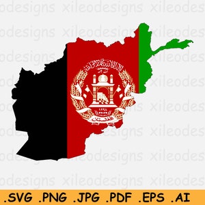 Afghanistan kaart vlag SVG, kaart van Afghanistan met de Afghaanse nationale vlag, Instant Download digitale land clipart, svg eps ai png jpg pdf
