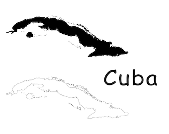 Carte de Cuba, carte de Cuba, contour solide détaillé en noir et blanc carte du pays de la frontière nationale de Cuba téléchargement numérique instantané svg png eps ai