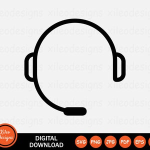 May include: Black and white line art illustration of a headset with a microphone. The headset is a common symbol for customer service, support, and communication.