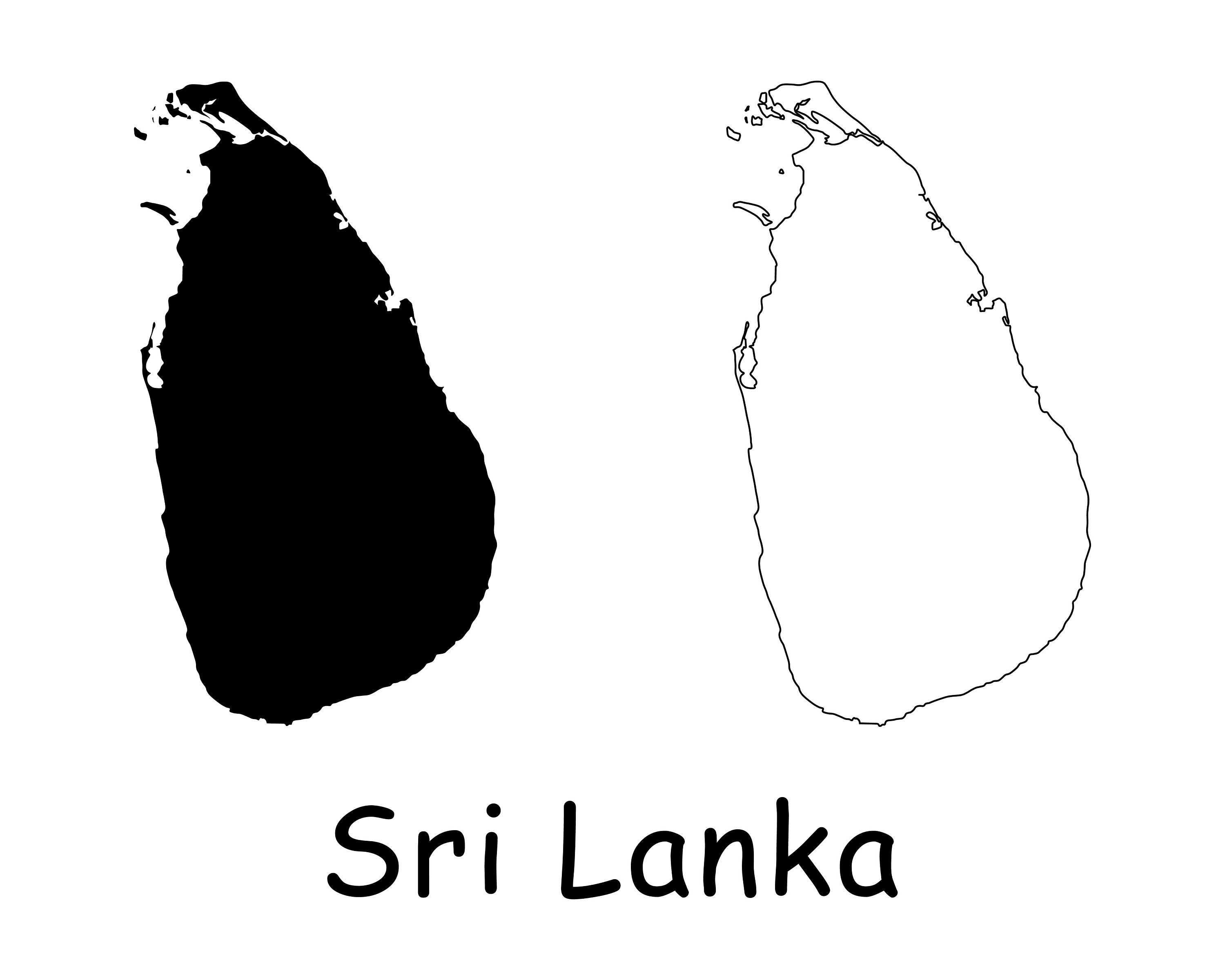 Map of Sri Lanka Sri Lankan Map Black White Detailed Solid Etsy UK