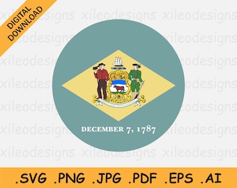 Delaware Round Flag SVG - DE USA Circular Circle State Banner Button Icon Clipart, Digitale Download Vector, svg eps ai png jpg pdf