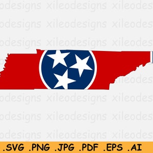 Mapa de la bandera de Tennessee SVG- TN USA Estados Unidos de América, Forma del límite de la frontera estatal, Archivo de corte estadounidense Icono de clipart- eps ai png jpg pdf