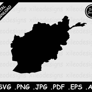 Mapa de Afganistán SVG, Frontera Nacional del País Afgano, Silueta Negra Recorte Cricut Archivo Vector Icono, png jpg jpeg pdf ai eps