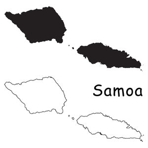 Mapa de Samoa, Mapa de Samoa, Mapa de país de Samoa con líneas de contorno sólido detalladas en blanco y negro, Descarga digital instantánea svg png eps ai