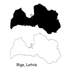 Riga Lettland Karte Hauptstadt Landort Pin Schwarz Weiß Silhouette Umriss Geografie Region Lettland Landkarten jpg svg png ai eps