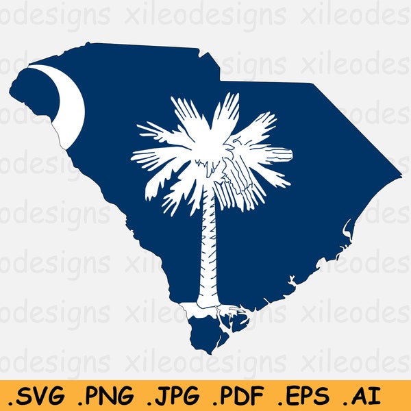 South Carolina Flagge Karte SVG, SC USA United States of America, State Border Border Border Shape, U.S American Cut File Clipart, eps ai png jpg pdf