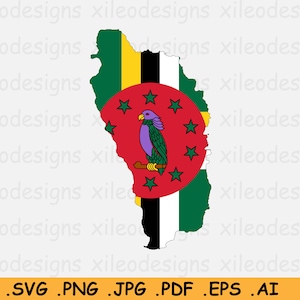 Dominica Flagge Karte SVG, Dominikanische Cricut Cut Datei, Karibik Land Nation Silhouette Umriss, Scrapbook Clipart Vektor - eps ai png jpg pdf