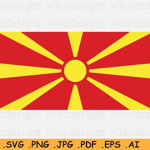 North Macedonia Flag SVG, Macedonian National Country Banner, Cricut Cut File, Digital Download, Clipart Vector Graphic - eps ai png jpg pdf