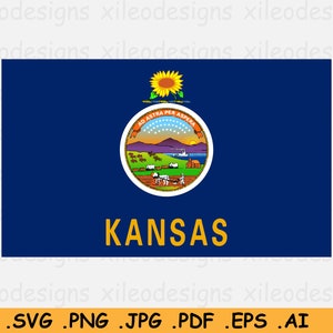 Kansas Flag SVG - KS USA U.S State Banner, American United States of America, Digital Clipart Vector Graphic Icon Symbol, eps ai png jpg pdf