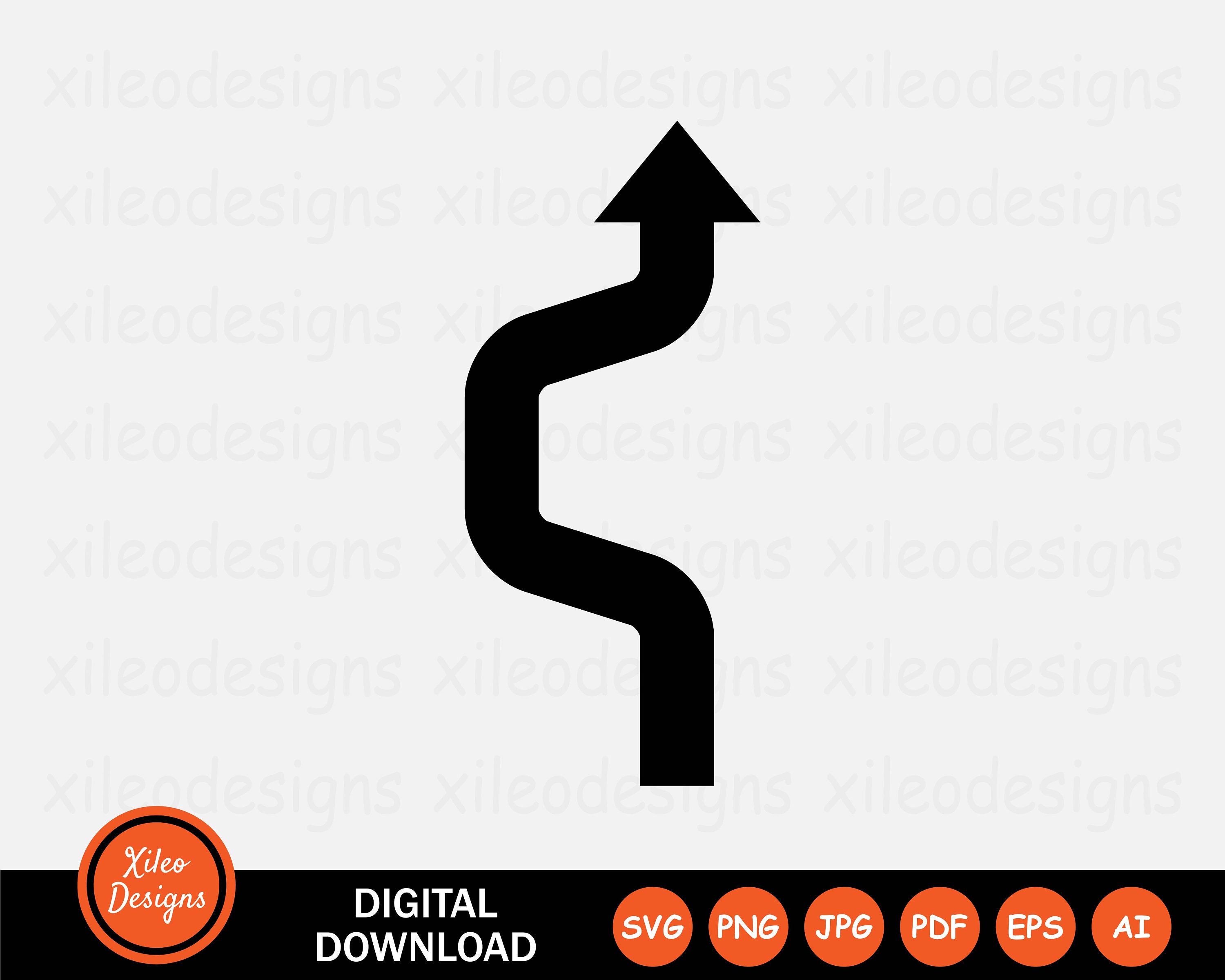 Kronkelend pad pijlpictogram SVG omhoog weg bocht verkeersbocht digitale  download vector teken symbool Cricut grafische clipart vector png jpg eps  ai pdf - Etsy België, image size:3000x2400