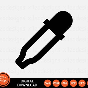 May include: Black and white silhouette of a dropper bottle with a long, thin spout. The bottle is filled with liquid and has a cap on top.