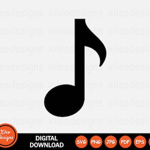 May include: Black and white musical note symbol. Digital download available in SVG, PNG, JPG, PDF, EPS, and AI formats.