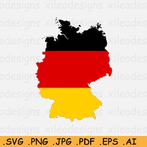 Deutschland Flagge Karte SVG, Deutsche SVG Cricut Cut Datei, Land Nation Silhouette Umriss Atlas, Scrapbook Clipart Vektor Icon, eps ai png jpg pdf