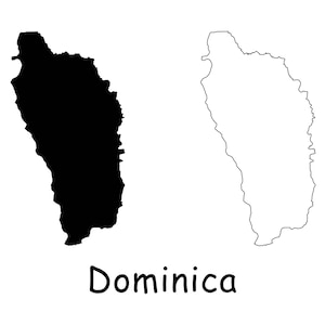 Karte von Dominica, Dominikanische Karte, schwarz weiß detaillierte solide Umriss Boundary Landkarte von Dominica, sofortiger digitaler Download svg png eps ai