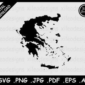 Griechenland Karte SVG, Griechische Hellenische Republik Land Nationale Grenze Grenze, Schwarze Silhouette Cricut Cut File Vektor, png jpg jpeg pdf ai eps