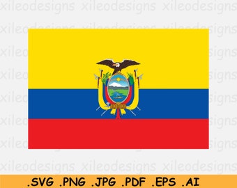 Ecuador National Flag SVG, Ecuadorian Nation Country Banner, Instant Digital Download, Clipart Vector Graphic File - svg eps ai png jpg pdf