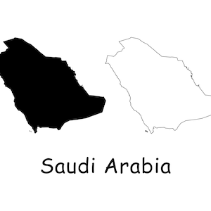Mapa de Arabia Saudita, contorno sólido detallado en blanco y negro, línea de límite, mapa del país de Arabia Saudita, descarga digital instantánea svg png eps ai