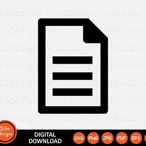 Ícone de documento SVG Papel Arquivo Página Folha Nota Texto Doc png jpg eps ai pdf Digital Download Vector Sign Símbolo Cricut Gráfico Clipart Vetor