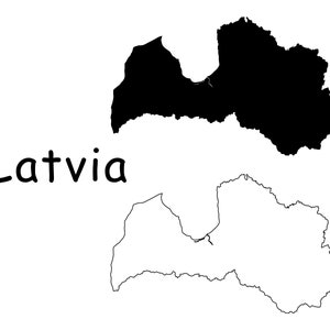 Mapa de Letonia, Mapa de Letonia, Mapa de Letonia con contorno sólido detallado en blanco y negro, Descarga digital instantánea svg png eps ai
