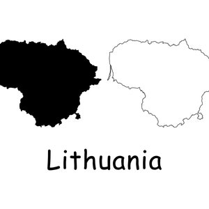 Karte von Litauen, Landkarte Litauen, schwarz und weiß detaillierte durchgezogene Linie Grenze Land Litauen Karte Sofortiger digitaler Download svg png eps ai