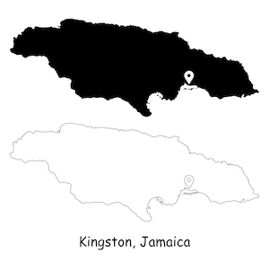 Kingston Jamaika Karte Hauptstadt Country Location Pin Schwarz Weiß Silhouette Umriss Geografie Region Jamaika Landkarten jpg svg png ai eps