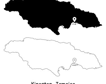 Kingston Jamaica Kaart Capital City Country Locatie Pin Zwart Wit Silhouet Outline Geografie Regio Regio Jamaicaanse Kaarten jpg svg png ai eps