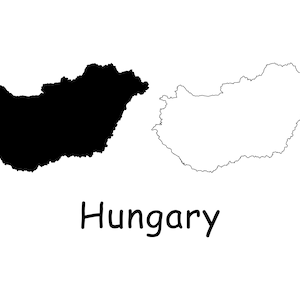 Mapa de Hungría, mapa húngaro, mapa de contorno sólido detallado en blanco y negro, mapa del país de Hungría, descarga digital instantánea svg png eps ai