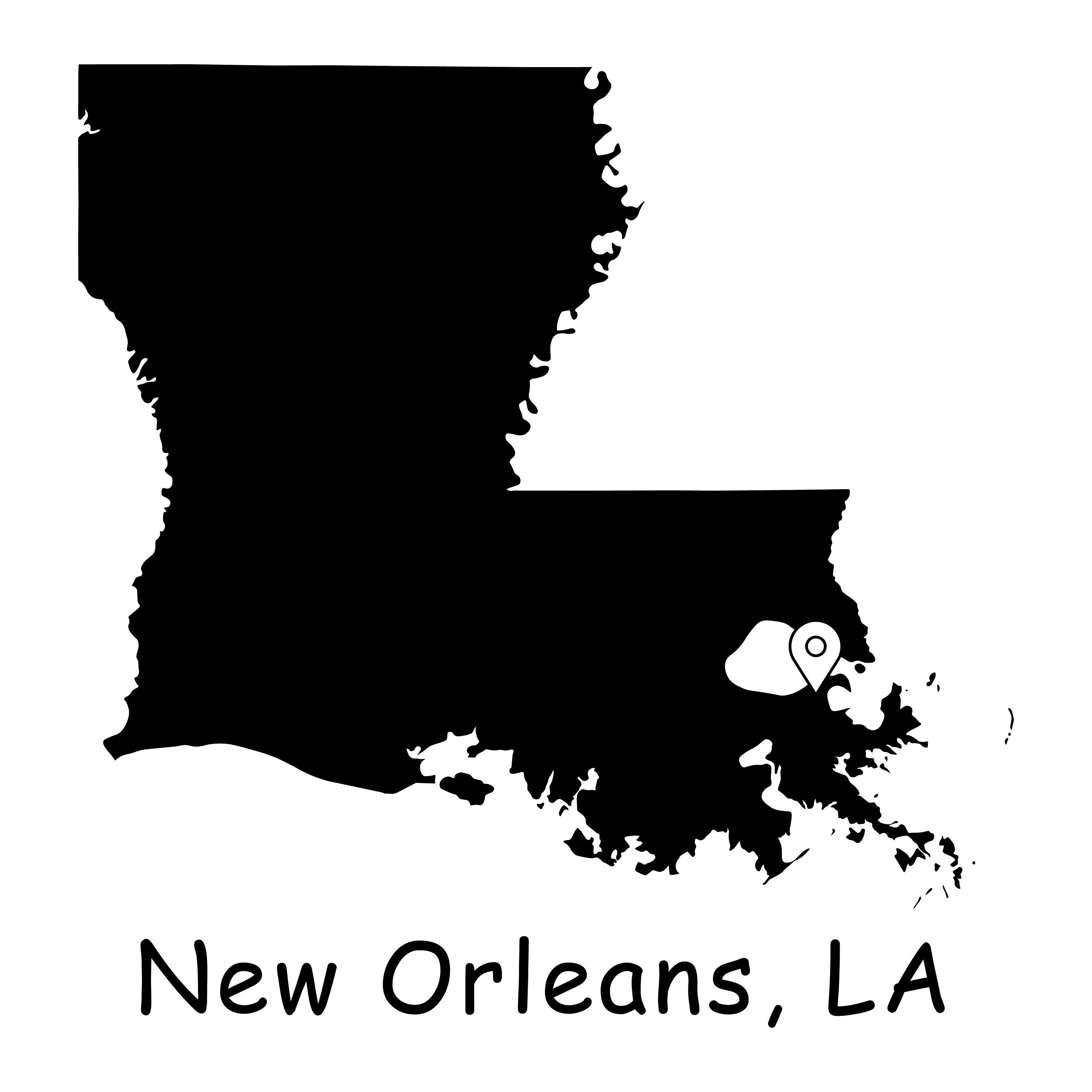 New Orleans City Louisiana State Map, New Orleans LA Louisiana USA Map, New Orleans Location Pin