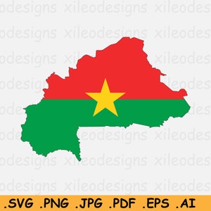 Burkina Faso Map Flag SVG - Map of Burkina Faso, Burkinese Flag, Burkina Faso Map SVG, Instant Digital Download Clipart - eps ai png jpg pdf
