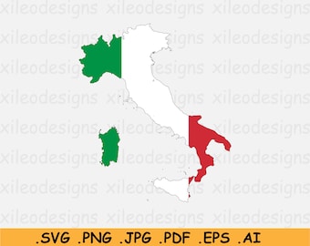 Italy Map Flag SVG - Italian SVG Cricut Cut File, Country Nation Silhouette Outline Atlas, Scrapbook Clipart Vector Icon, eps ai png jpg pdf