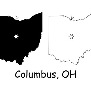 Columbus Ohio OH Capital City Position sur une carte d’État USA Vecteur Numérique Télécharger Silhouette Contour Icône Clip Art jpg svg png pdf eps ai