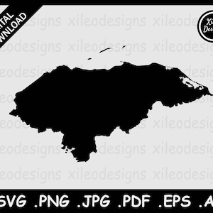 Honduras Mapa SVG, País Hondureño Frontera Nacional, Silueta Negra Recorte Cricut Archivo Vector Icono, png jpg jpeg pdf ai eps