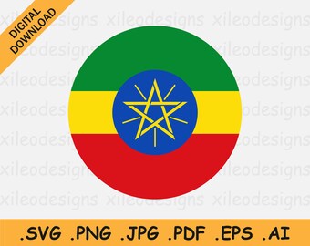 Ethiopië Round Flag SVG, Ethiopische circulaire banner, Nationale Cirkel Knop Icon, Cricut Cut File Digital Download Vector, eps ai png jpg pdf