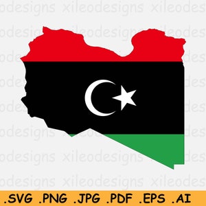 Libië Kaart Vlag SVG, Libische SVG Digitale Download, Land Natie Silhouet Outline Atlas, Scrapbook Clipart Vector Icon - eps ai png jpg pdf