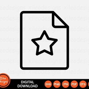 Puede incluir: Icono de línea de arte en blanco y negro de un documento con una estrella en su interior. El icono representa un archivo destacado o resaltado.