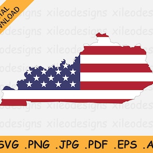 Mapa de Kentucky Bandeira dos EUA svg, KY EUA na bandeira americana, contorno da borda da forma da bandeira do estado da América, ícone de vetor de arquivo Cricut Cut eps ai png jpg pdf