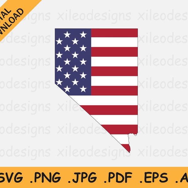 Nevada Map US Flag svg - NV USA on American Flag, America State Banner Shape Border Outline, Cricut Cut File Vector Icon, eps ai png jpg pdf