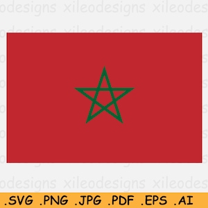 Drapeau du Maroc SVG, Bannière nationale marocaine du pays, Cricut Cut File, Téléchargement numérique Clipart Vector Graphic Icon- eps ai png jpg pdf